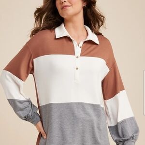 Brown and White Casual Button Down Shirt